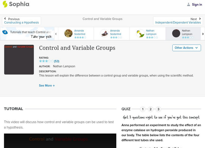 Sophia: Control and Variable Groups: Lesson 2 Instructional Video