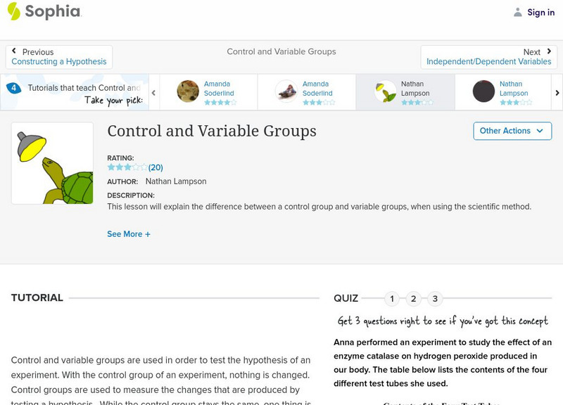 Sophia: Control and Variable Groups: Lesson 3 Unit Plan