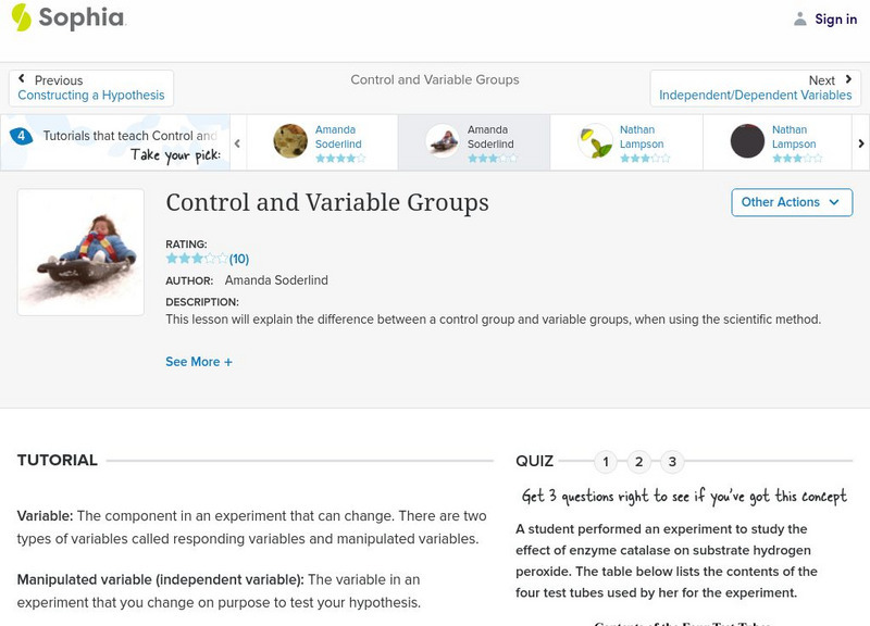 Sophia: Control and Variable Groups: Lesson 4 Unit Plan