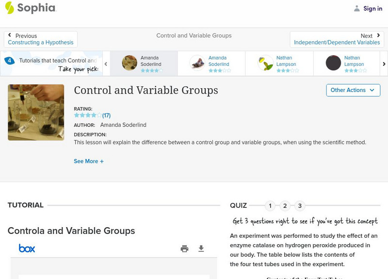 Sophia: Control and Variable Groups: Lesson 1 PPT