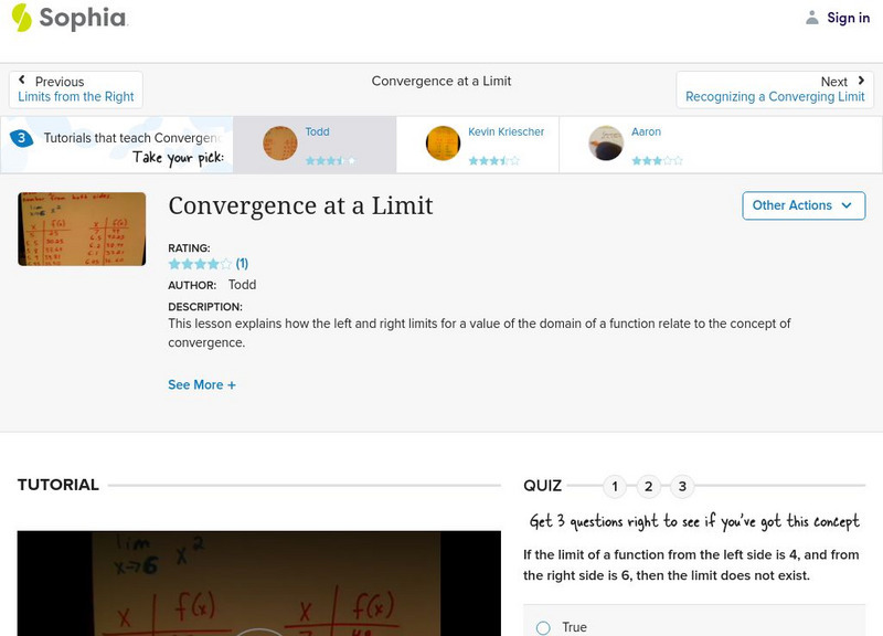 Sophia: Convergence at a Limit: Lesson 3 Instructional Video
