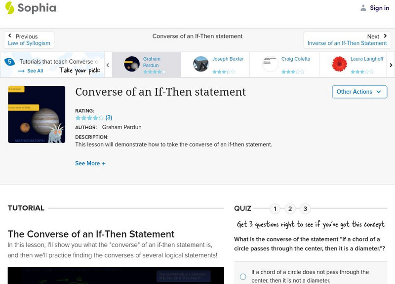 Sophia: Converse of an if Then Statement: Lesson 6 Instructional Video Sophia: Converse of an if Then Statement: Lesson 6 Instructional Video