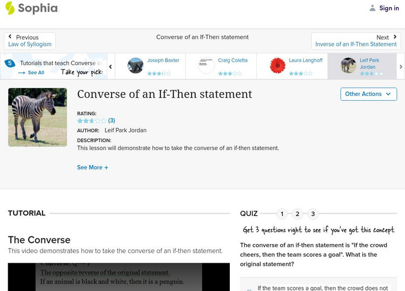 Sophia: Converse of an if Then Statement: Lesson 1 Instructional Video Sophia: Converse of an if Then Statement: Lesson 1 Instructional Video