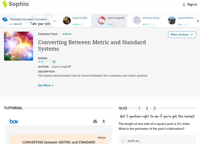 Sophia: Converting Between Metric and Standard Systems: Lesson 3 PPT