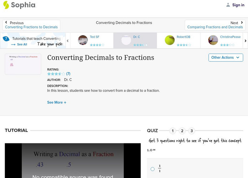 Sophia: Converting Decimals to Fractions: Lesson 3 Instructional Video