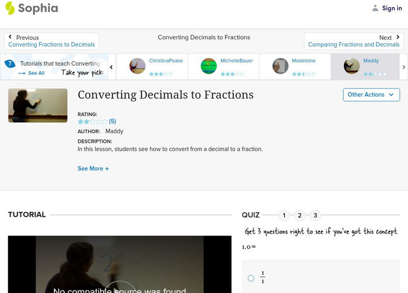 Sophia: Converting Decimals to Fractions: Lesson 5 Instructional Video