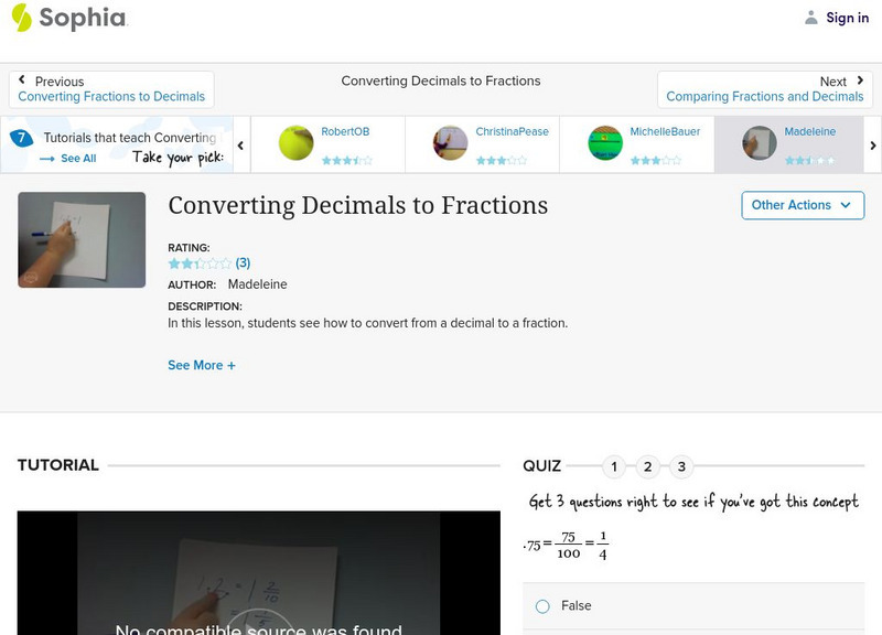 Sophia: Converting Decimals to Fractions: Lesson 1 Instructional Video