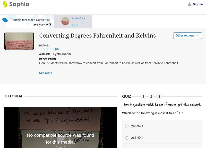 Sophia: Converting Degrees Fahrenheit and Kelvins Instructional Video