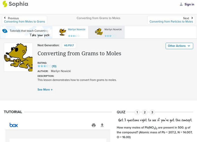 Sophia: Converting From Grams to Moles: Lesson 2 PPT