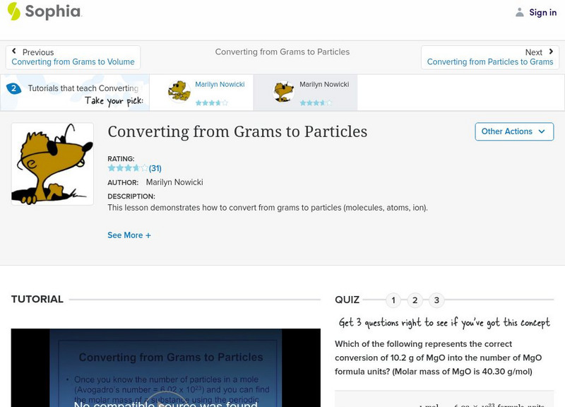 Sophia: Converting From Grams to Particles: Lesson 1 Instructional Video Sophia: Converting From Grams to Particles: Lesson 1 Instructional Video