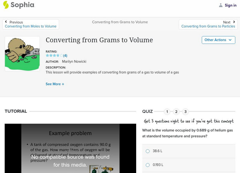 Sophia: Converting From Grams to Volume Instructional Video
