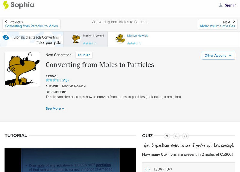 Sophia: Converting From Moles to Particles: Lesson 1 Instructional Video Sophia: Converting From Moles to Particles: Lesson 1 Instructional Video