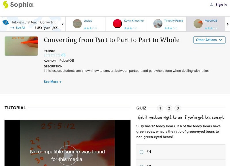 Sophia: Converting From Part to Part to Part to Whole: Lesson 10 Instructional Video Sophia: Converting From Part to Part to Part to Whole: Lesson 10 Instructional Video