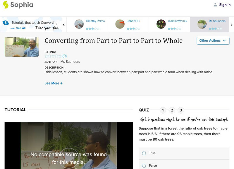 Sophia: Converting From Part to Part to Part to Whole: Lesson 12 Instructional Video Sophia: Converting From Part to Part to Part to Whole: Lesson 12 Instructional Video