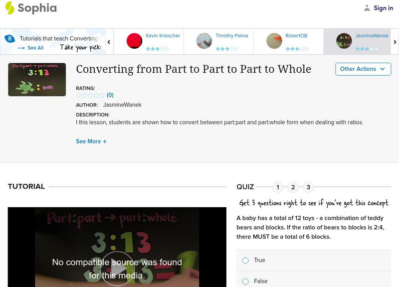 Sophia: Converting From Part to Part to Part to Whole: Lesson 3 Instructional Video Sophia: Converting From Part to Part to Part to Whole: Lesson 3 Instructional Video