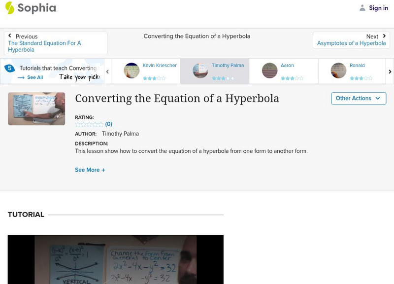 Sophia: Converting the Equation of a Hyperbola: Lesson 2 Instructional Video