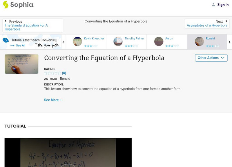 Sophia: Converting the Equation of a Hyperbola: Lesson 5 Instructional Video