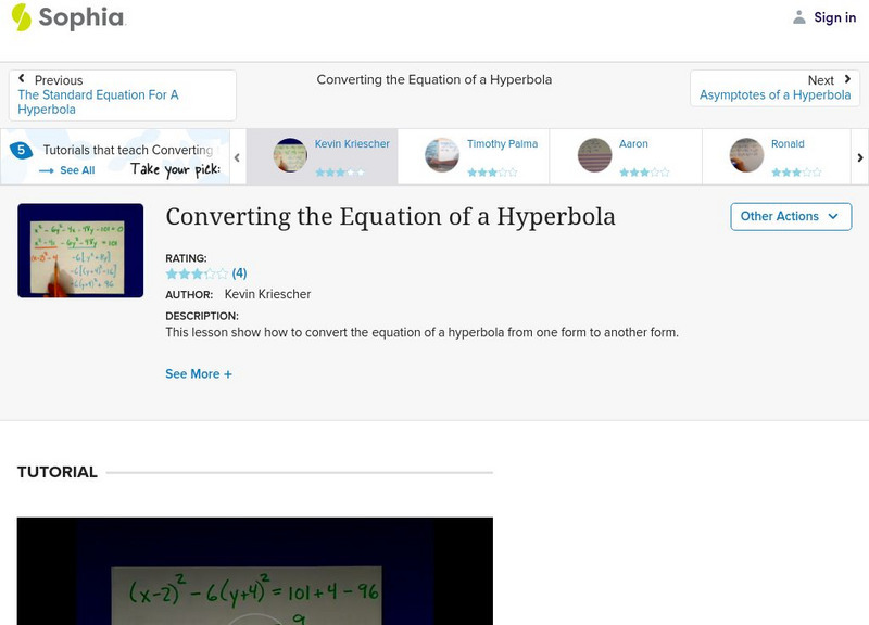 Sophia: Converting the Equation of a Hyperbola: Lesson 1 Instructional Video