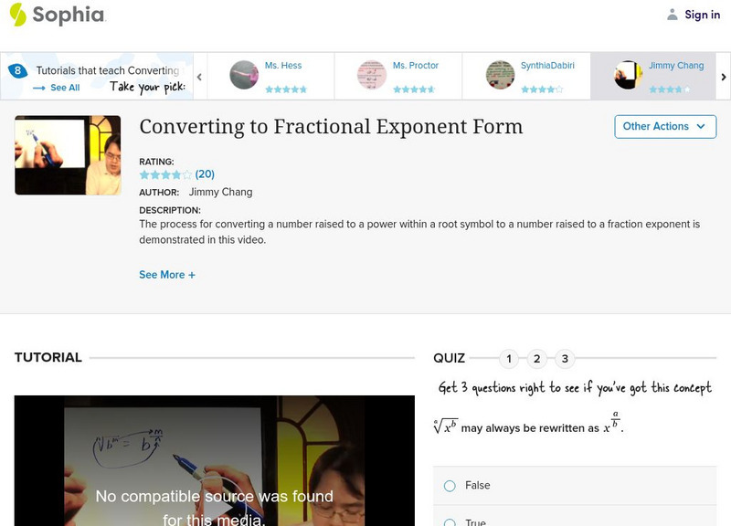 Sophia: Converting to Fractional Exponent Form: Lesson 1 Instructional Video