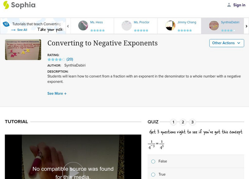 Sophia: Converting to Negative Exponents: Lesson 10 Instructional Video Sophia: Converting to Negative Exponents: Lesson 10 Instructional Video