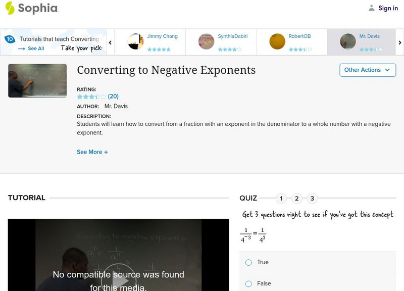 Sophia: Converting to Negative Exponents: Lesson 17 Instructional Video Sophia: Converting to Negative Exponents: Lesson 17 Instructional Video