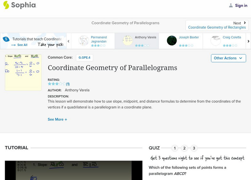 Sophia: Coordinate Geometry of Parallelograms: Lesson 1 PPT Sophia: Coordinate Geometry of Parallelograms: Lesson 1 PPT