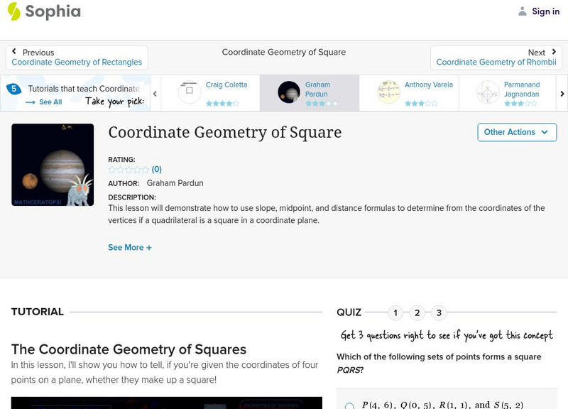 Sophia: Coordinate Geometry of Square: Lesson 3 Instructional Video Sophia: Coordinate Geometry of Square: Lesson 3 Instructional Video