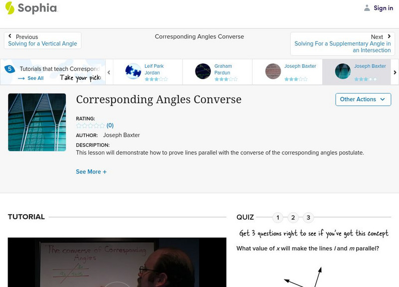 Sophia: Corresponding Angles Converse: Lesson 3 Instructional Video