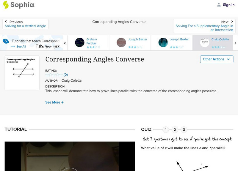 Sophia: Corresponding Angles Converse: Lesson 4 Instructional Video