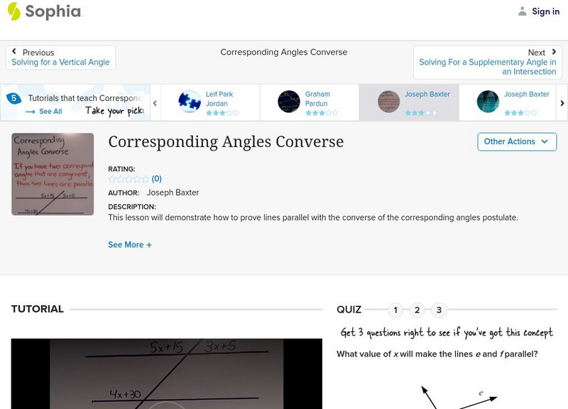 Sophia: Corresponding Angles Converse: Lesson 5 Instructional Video