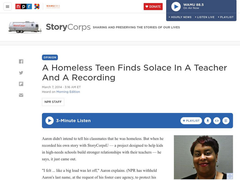 Npr: A Homeless Teen Finds Solace in a Teacher Article Npr: A Homeless Teen Finds Solace in a Teacher Article