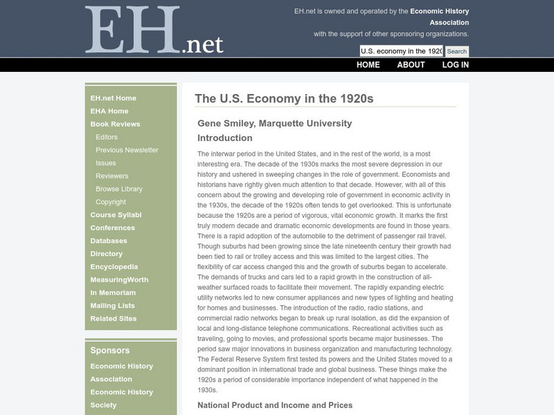 Eh.net Encyclopedia: The u.s.economy in the 1920s Handout Eh.net Encyclopedia: The u.s.economy in the 1920s Handout