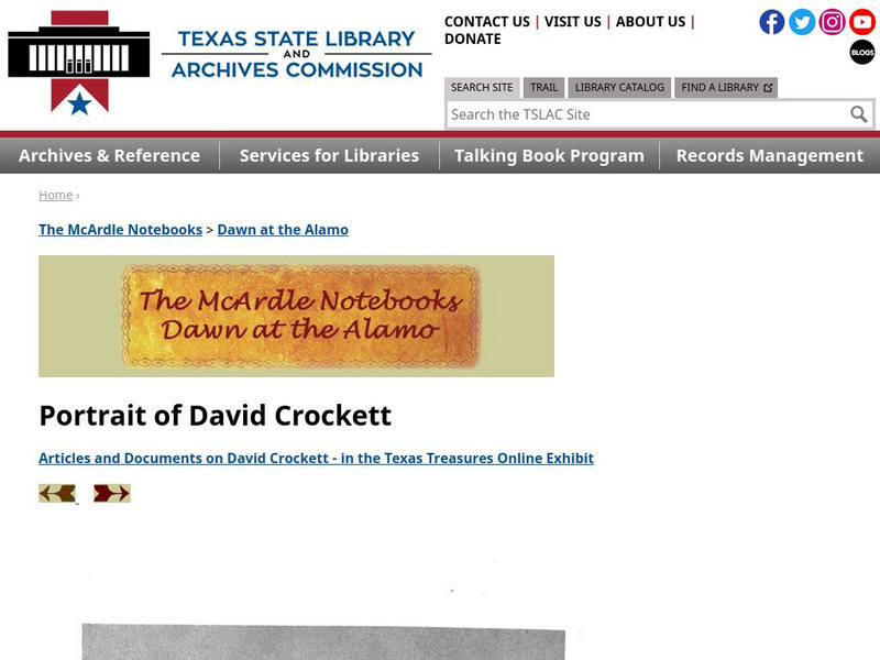 Texas State Library and Archives Commission: Dawn at the Alamo: Portrait of David Crockett Primary Texas State Library and Archives Commission: Dawn at the Alamo: Portrait of David Crockett Primary