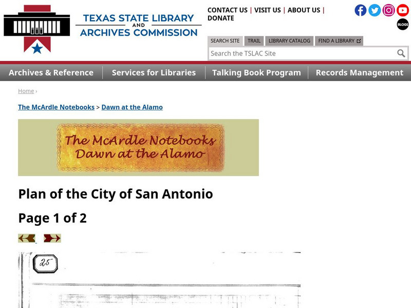 Texas State Library and Archives Commission: Dawn at the Alamo: Plan of the City of San Antonio Primary Texas State Library and Archives Commission: Dawn at the Alamo: Plan of the City of San Antonio Primary