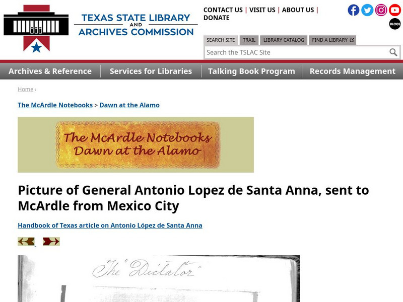 Texas State Library and Archives Commission: Dawn at the Alamo: Picture of General Antonio Lopez De Santa Anna Graphic Texas State Library and Archives Commission: Dawn at the Alamo: Picture of General Antonio Lopez De Santa Anna Graphic
