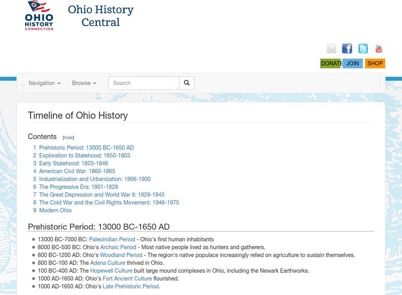 Ohio History Central: Time Line of Ohio History Handout Ohio History Central: Time Line of Ohio History Handout