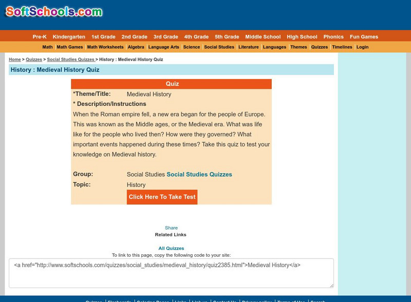 Soft Schools: Medieval History Quiz Unknown Type Soft Schools: Medieval History Quiz Unknown Type