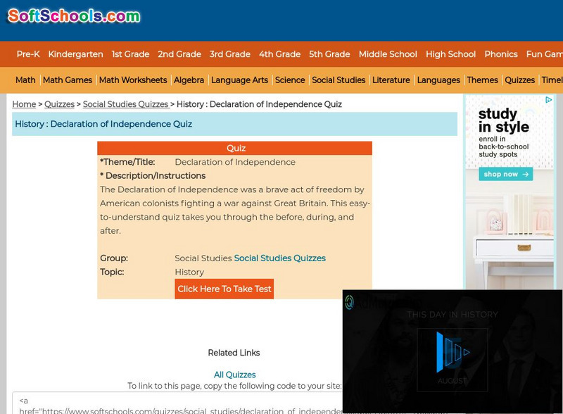 Soft Schools: Declaration of Independence Quiz Unknown Type