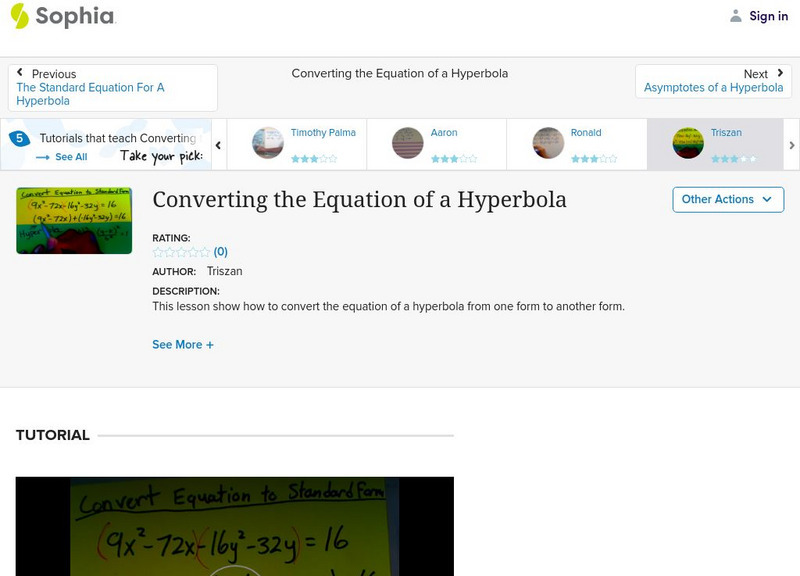 Sophia: Converting the Equation of a Hyperbola: Lesson 4 Instructional Video