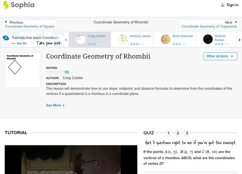 Sophia: Coordinate Geometry of Rhombii: Lesson 2 Instructional Video Sophia: Coordinate Geometry of Rhombii: Lesson 2 Instructional Video