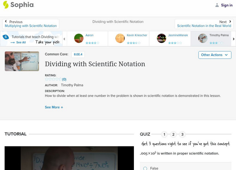 Sophia: Dividing With Scientific Notation: Lesson 14 Instructional Video