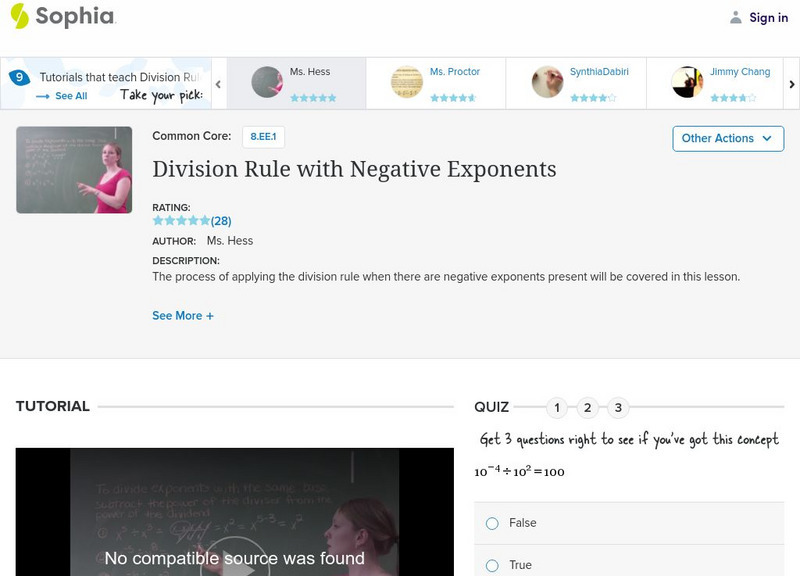 Sophia: Division Rule With Negative Exponents: Lesson 2 Instructional Video