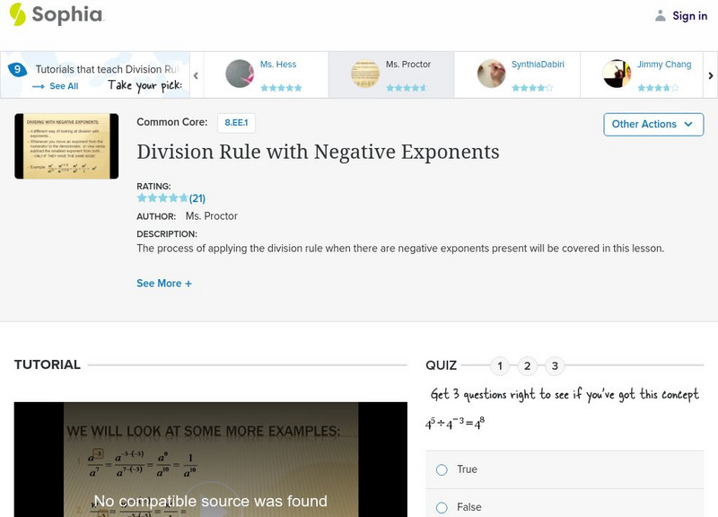 Sophia: Division Rule With Negative Exponents: Lesson 4 Instructional Video