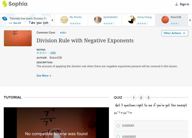 Sophia: Division Rule With Negative Exponents: Lesson 5 Instructional Video Sophia: Division Rule With Negative Exponents: Lesson 5 Instructional Video