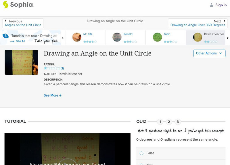 Sophia: Drawing an Angle on the Unit Circle: Lesson 1 Instructional Video Sophia: Drawing an Angle on the Unit Circle: Lesson 1 Instructional Video