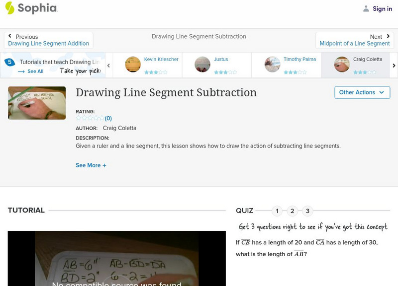 Sophia: Drawing Line Segment Subtraction: Lesson 6 Instructional Video