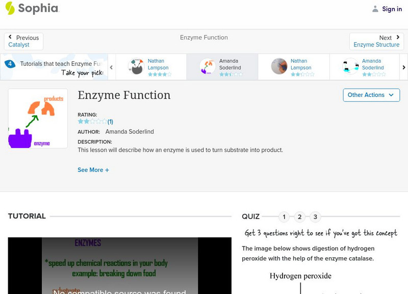 Sophia: Enzyme Function: Lesson 5 Instructional Video Sophia: Enzyme Function: Lesson 5 Instructional Video