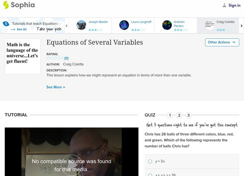 Sophia: Equations of Several Variables: Lesson 4 Instructional Video
