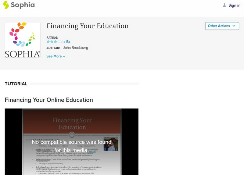 Sophia: Financing Your College Education Unit Plan Sophia: Financing Your College Education Unit Plan