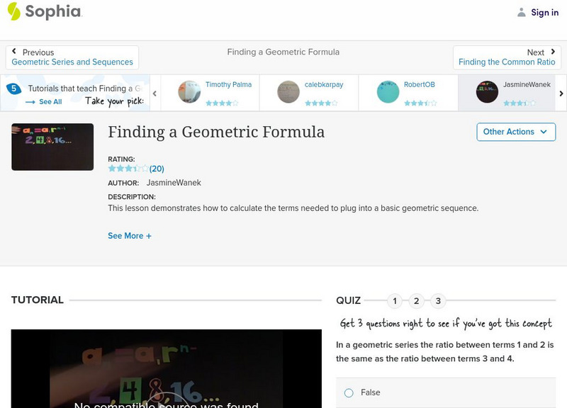 Sophia: Finding a Geometric Formula: Lesson 7 Instructional Video